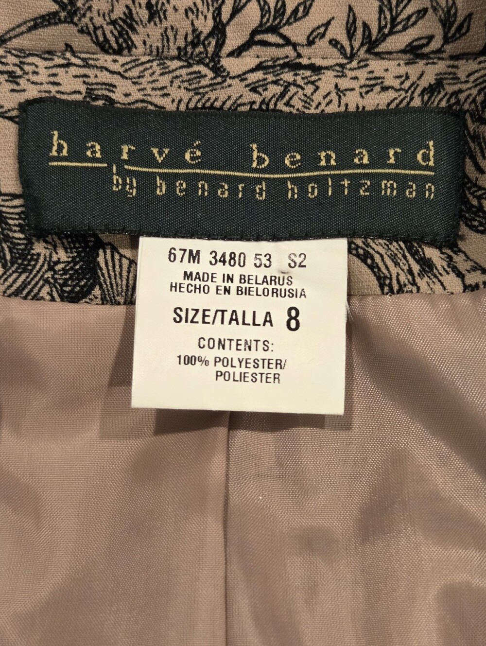Barve Benard Printed Tan Toile Blazer Jacket - Women's Tailored Coat,Size 8 - Picture 14 of 15